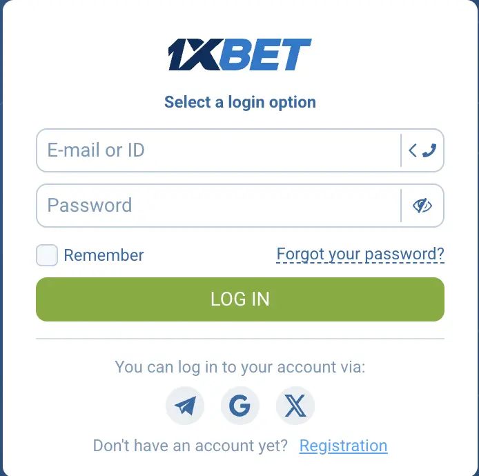 1xBet Cameroon login page interface